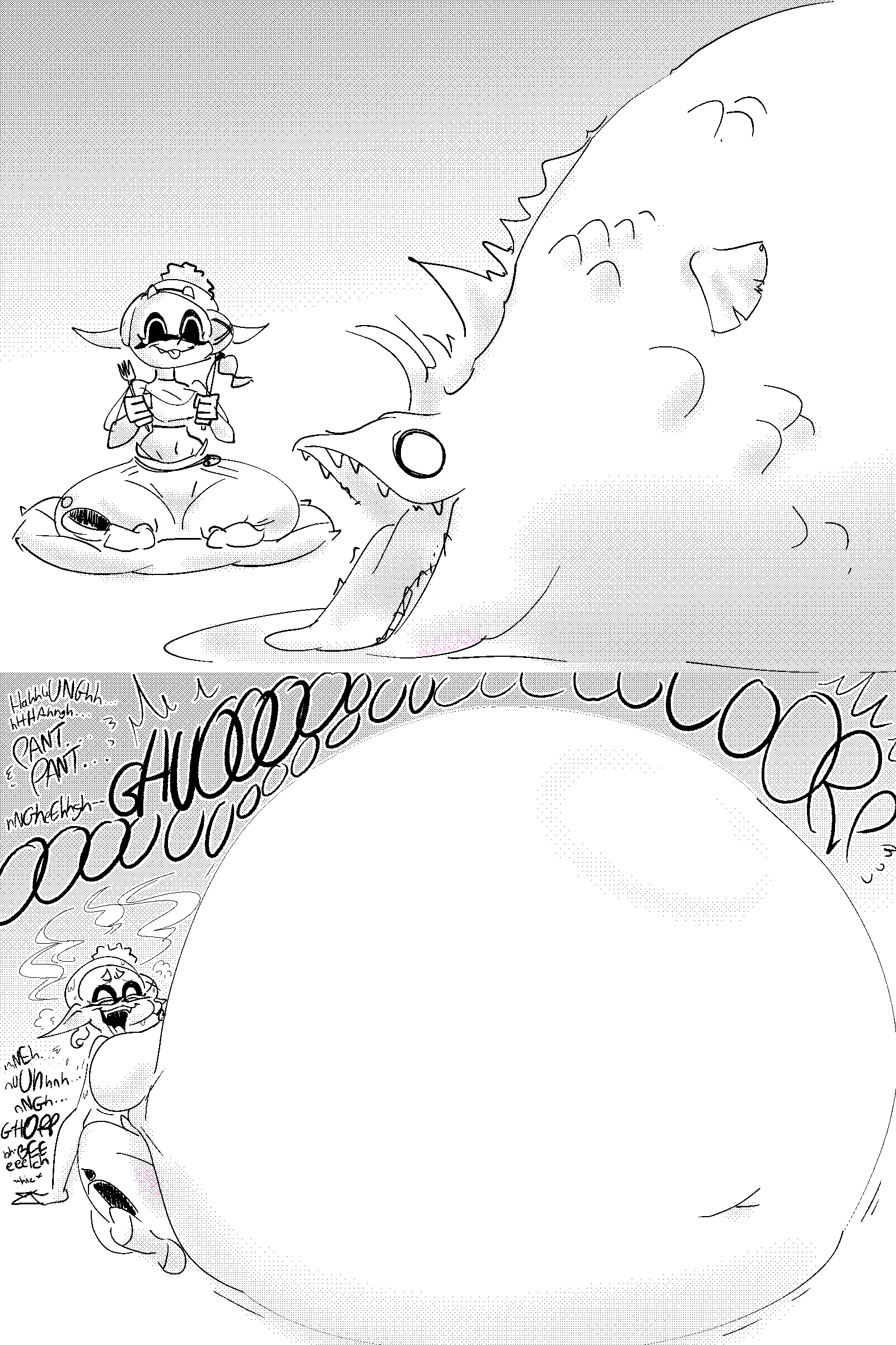 2024 absurd_res after_vore belly big_belly blahblah866 breasts cephalopod cohozuna duo female female_pred fish frye_(splatoon) hi_res huge_belly hyper hyper_belly inkling king_salmonid marine mollusk nintendo overweight salmonid_(splatoon) sitting splatoon text vore