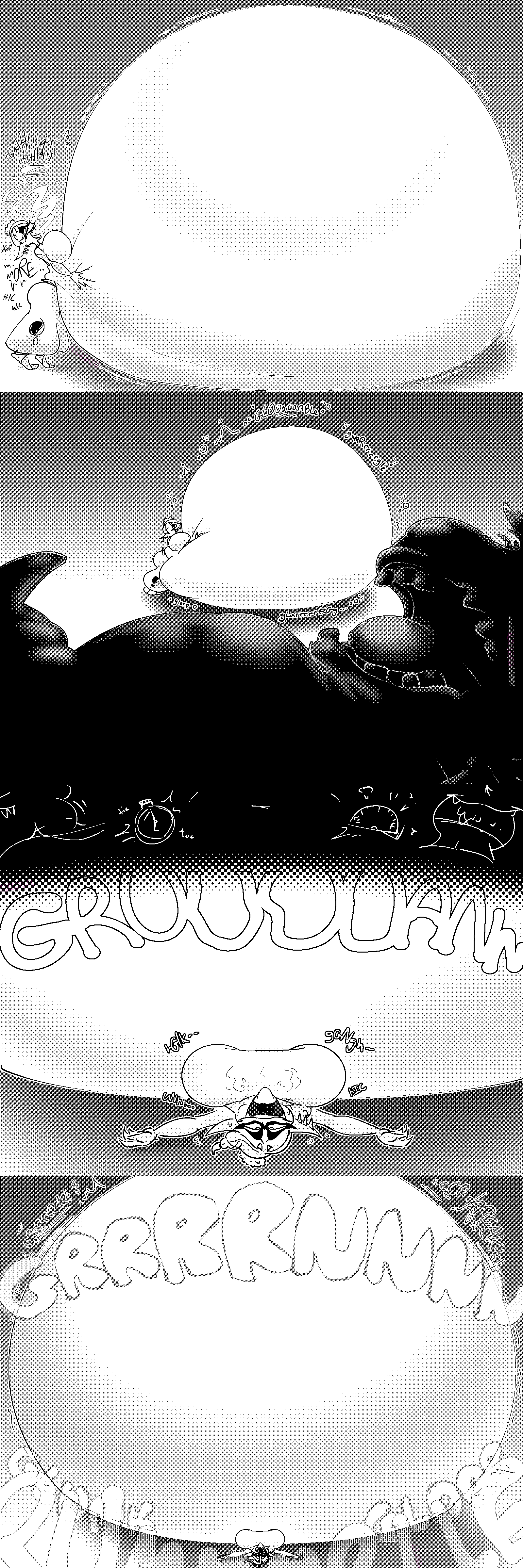 2024 absurd_res after_vore belly big_belly big_breasts blahblah866 breasts duo female female_pred feral frye_(splatoon) hi_res huge_belly hyper hyper_belly megalodontia nintendo overweight splatoon text vore weight_gain