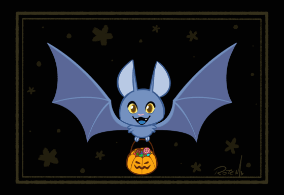 2019 animated black_background blue_body blue_fur blue_tongue border brown_eyes bucket candy carrying chiropteran cute_fangs digital_drawing_(artwork) digital_media_(artwork) feral flying food front_view fur halloween holidays looking_at_viewer loop mammal membrane_(anatomy) membranous_wings open_mouth open_smile pink_nose signature simple_background smile solo tongue vaporotem wings yellow_sclera