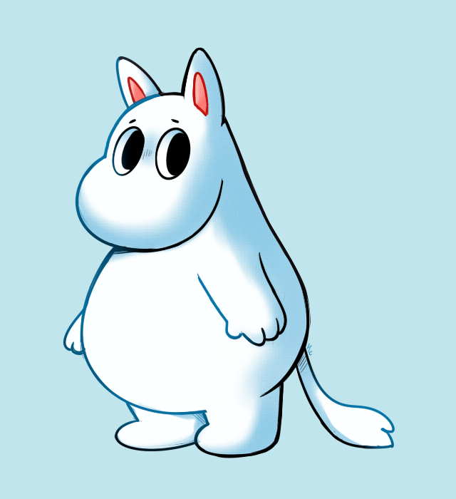 2019 ambiguous_gender anthro happycrumble looking_aside moomin moomintroll nude simple_background solo standing the_moomins white_background