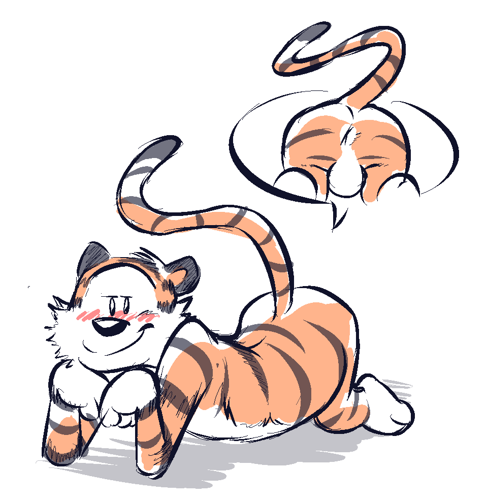 2019 anthro anus backsack balls black_nose blush butt calvin_and_hobbes cutaway felid fur head_tuft hobbes looking_at_viewer lying male mammal on_front orange_body orange_fur pantherine raised_tail seductive simple_background smile solo stripes tiger torquewintress tuft white_background white_body white_fur