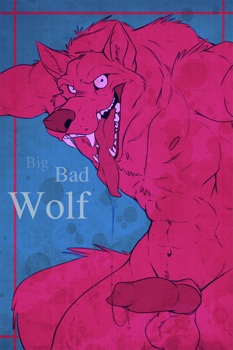 abs animal_genitalia animal_penis anthro balls big_bad_wolf bodily_fluids canid canine canine_penis canis dragondrawer english_text erection hi_res little_red_riding_hood_(copyright) looking_at_viewer male mammal navel nipples open_mouth penis saliva smile solo teeth text tongue tongue_out wolf