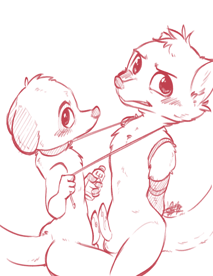 alec's_meerkat alec8ter anthro anthro_on_anthro armbinder arms_tied balls bdsm blush bodily_fluids bondage bound cheek_tuft chest_tuft collar cub dripping duo face_tuft frottage genital_fluids head_tuft herpestid leash looking_at_viewer lube male male/male mammal meerkat mongoose nude penile penis precum sex simple_background sitting sketch tuft white_background young