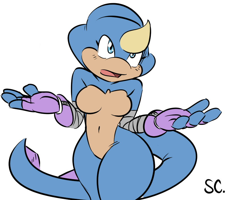 2011 breasts breeze_the_chameleon chameleon fan_character featureless_breasts featureless_crotch female lizard meller's_chameleon navel reptile saltcore scalie solo sonic_the_hedgehog_(series) thick_thighs