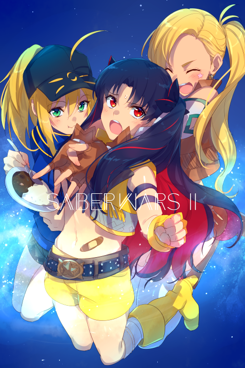 3girls ahoge artoria_pendragon_(all) bandaid_on_stomach bangs bare_shoulders baseball_cap belt black_hair black_headwear black_shorts blonde_hair blue_jacket blue_scarf blue_shorts blush boots breasts brown_gloves brown_vest calamity_jane_(fate/grand_order) cis05 closed_eyes closed_mouth cropped_vest curry earrings eating fate/grand_order fate_(series) fingerless_gloves food gloves green_eyes hair_through_headwear hat hoop_earrings ishtar_(fate/grand_order) jacket jewelry knee_boots long_hair long_sleeves looking_at_viewer multicolored_hair multiple_girls mysterious_heroine_x navel open_mouth parted_bangs plate red_eyes red_hair rice rojiura_satsuki:_chapter_heroine_sanctuary scarf short_shorts shorts side_ponytail small_breasts smile space_ishtar_(fate) star_tattoo tattoo thighs track_jacket two-tone_hair two_side_up vest yellow_footwear yellow_gloves yellow_shorts yellow_vest