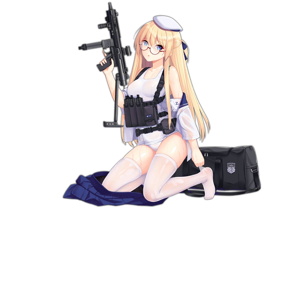 1girl :o allenes alternate_costume bag bangs beret blonde_hair blue_eyes blue_ribbon blue_skirt blush breasts collarbone full_body girls_frontline glasses gun hair_ribbon hat holding holding_gun holding_weapon load_bearing_equipment logo long_hair looking_at_viewer medium_breasts off_shoulder official_art old_school_swimsuit open_clothes open_shirt pantyhose_tug pouch ribbon school_swimsuit shirt sidelocks skindentation skirt skirt_removed solo star_model_z62 submachine_gun swimsuit thighhighs transparent_background trigger_discipline very_long_hair watermark weapon wet wet_clothes white_headwear white_legwear white_shirt white_swimsuit z-62_(girls_frontline)