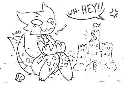 bivalve blush castle clam coal_(rakkuguy) dialogue eating english_text female horn kobold low_res marine mollusk monochrome nude outside rakkuguy reptile sand sand_castle scales scalie sculpture solo tailwag text