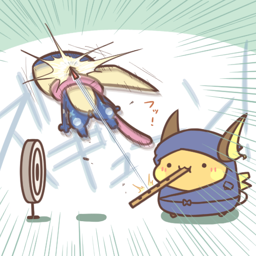 1:1 2019 greninja japanese_text low_res nintendo pok&eacute;mon pok&eacute;mon_(species) raichu rairai-no26-chu text translation_request video_games