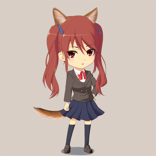 1:1 2012 accessory akazawa_izumi animal_humanoid another_(light_novel) bottomwear bow bow_tie brown_hair cat_humanoid cat_tail clothing felid felid_humanoid feline feline_humanoid female footwear grey_background hair hair_accessory hand_on_hip humanoid kemonomimi_mode kneehighs legwear mammal mammal_humanoid pigtails red_eyes school_uniform shoes simple_background skirt solo uniform zoom_(artist)