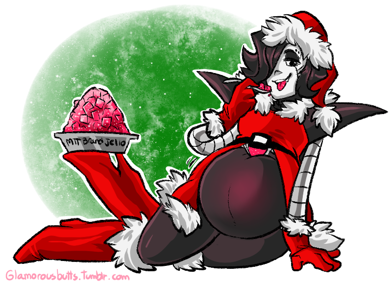 armor belly big_belly black_hair boots christmas clothed clothing cutlery footwear gelatin glamorousbutts hair hat headgear headwear high_heels holidays humanoid jell-o kitchen_utensils machine male mettaton not_furry overweight pauldron robot santa_hat shoes solo spoon stuffing text tongue tongue_out tools undertale url video_games weight_gain