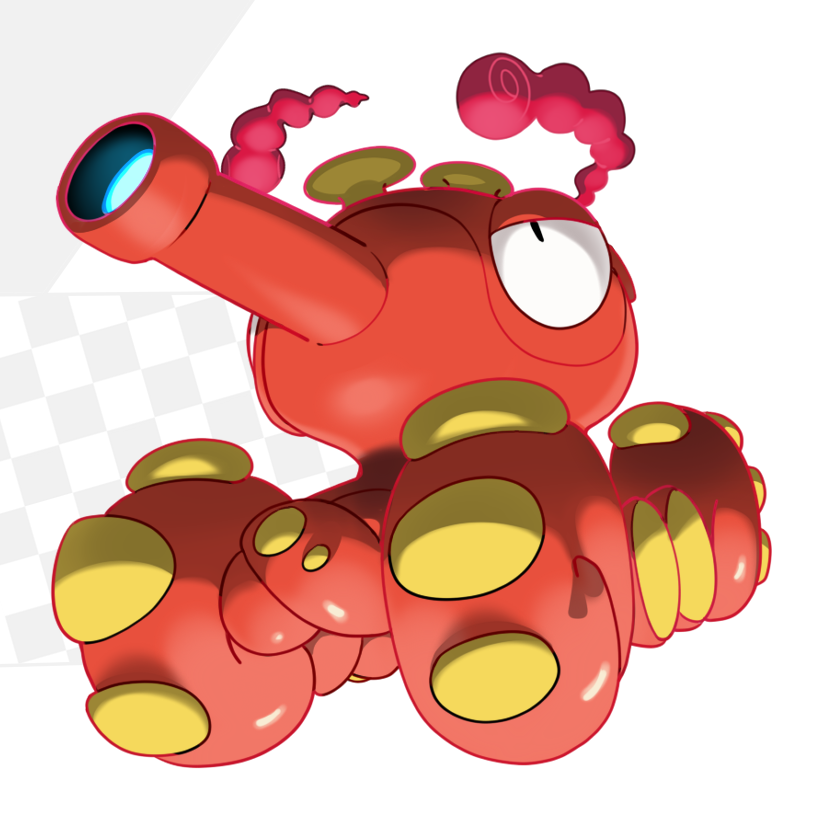 cannon checkered checkered_background gen_2_pokemon gigantamax ground_vehicle military military_vehicle motor_vehicle no_humans octillery pokemon pokemon_(creature) pokemon_(game) pokemon_swsh sido_(slipknot) tank tentacles what_if
