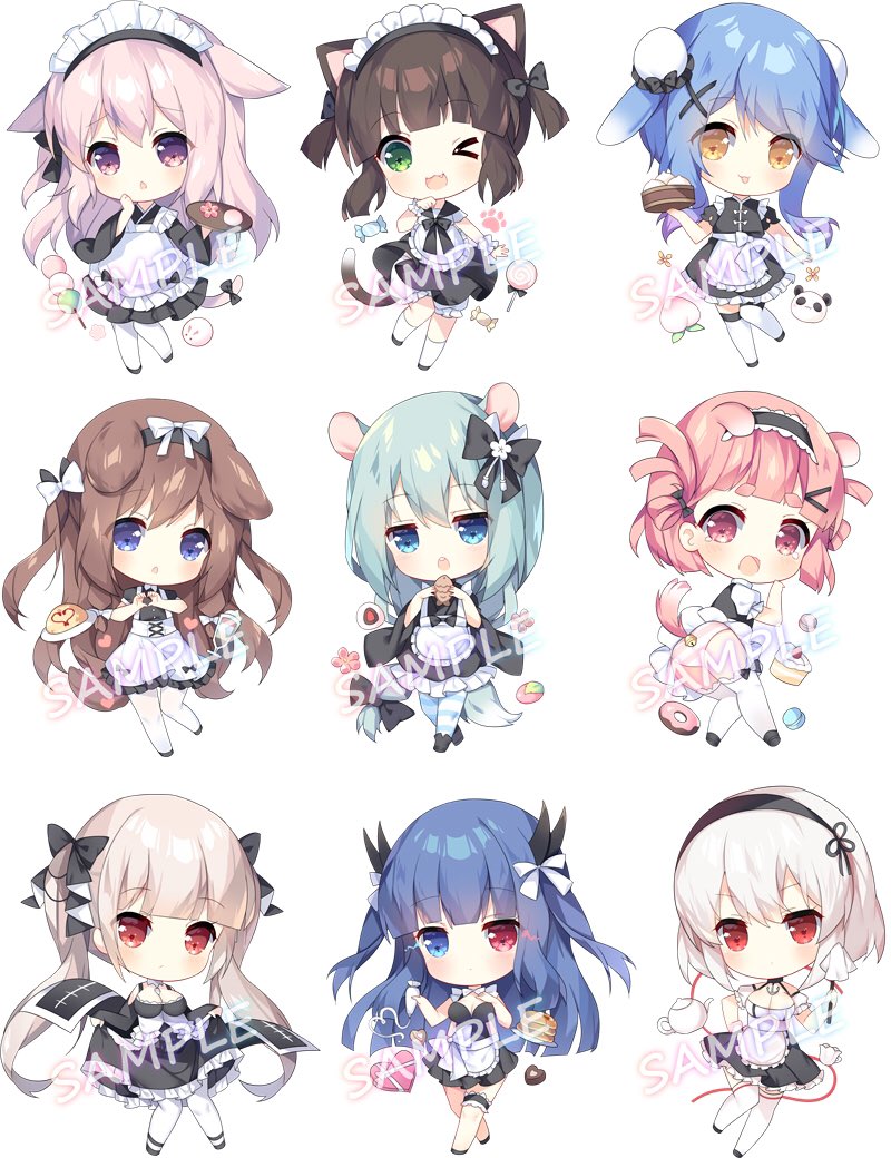 &gt;_o 6+girls :o :p ;d alternate_costume animal_ears apron ass azur_lane bangs bell black_bow black_dress black_footwear black_gloves black_hair black_hairband black_kimono black_skirt blue_eyes blue_hair blunt_bangs blush bow box breasts brown_eyes brown_hair bun_cover cake candy cat_ears cat_girl cat_tail chibi cleavage closed_mouth commentary_request cup dango dog_ears dog_girl dog_tail double_bun doughnut dress duster elbow_gloves enmaided fang fingerless_gloves food formidable_(azur_lane) frilled_apron frilled_dress frills fumizuki_(azur_lane) gloves gradient_hair green_eyes green_hair hair_bow hair_ornament hairband hairclip hand_on_own_chest heart heart-shaped_box heart_hands heterochromia holding holding_food holding_tray horns ibuki_(azur_lane) ichigo_daifuku japanese_clothes jingle_bell kimono kisaragi_(azur_lane) kneehighs large_breasts light_brown_hair lollipop long_hair long_sleeves maid maid_headdress mikazuki_(azur_lane) minazuki_(azur_lane) multicolored_hair multiple_girls mutsuki_(azur_lane) one_eye_closed open_mouth panties pantyhose parfait parted_lips pastry_bag pink_hair pleated_skirt puffy_short_sleeves puffy_sleeves purple_eyes purple_hair red_eyes sample sanshoku_dango shirt short_eyebrows short_hair short_sleeves simple_background sirius_(azur_lane) skirt sleeveless sleeveless_dress slice_of_cake smile socks striped striped_legwear striped_panties swirl_lollipop tail taiyaki teacup teapot tears thick_eyebrows thighhighs tongue tongue_out tray tsukimi_(xiaohuasan) twintails two_side_up underwear upper_teeth uzuki_(azur_lane) very_long_hair wa_maid wagashi waist_apron white_apron white_background white_hair white_legwear white_shirt wide_sleeves