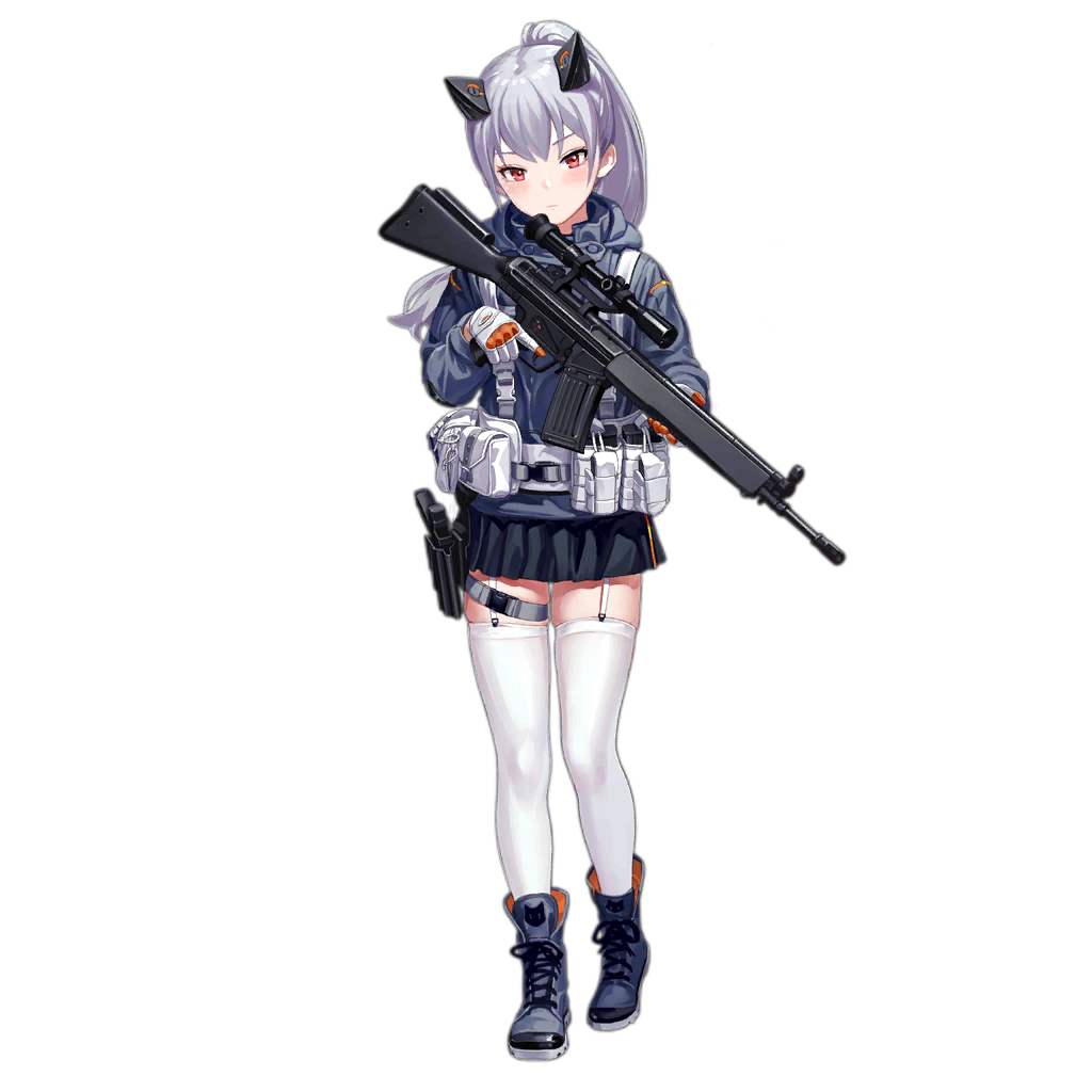 1girl assault_rifle bangs battle_rifle boots closed_mouth cross-laced_footwear fkey garter_straps girls_frontline gloves gun h&amp;k_g3 h&amp;k_g3/sg1 hk33_(girls_frontline) holding holding_gun holding_weapon jacket long_hair long_sleeves looking_at_viewer official_art ponytail red_eyes rifle silver_hair solo thighhighs transparent_background weapon white_gloves white_legwear