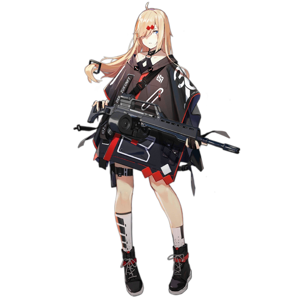 1girl ahoge ankle_boots assault_rifle asymmetrical_legwear bangs black_gloves blonde_hair blue_eyes boots choker clothes_writing coat cross-laced_footwear drum_magazine full_body girls_frontline gloves gun h&amp;k_mg36 hair_ornament hair_over_one_eye heckler_&amp;_koch holding holding_gun holding_weapon kneehighs lace-up_boots long_hair mg36_(girls_frontline) mole mole_under_eye multicolored multicolored_clothes nunuan o-ring off_shoulder official_art parted_lips partly_fingerless_gloves rifle sidelocks single_kneehigh single_sock snap-fit_buckle socks solo standing thigh_strap transparent_background weapon zipper