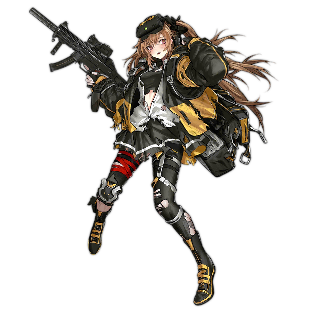 1girl ankle_strap baggy_clothes bangs black_bow black_bra black_gloves black_legwear black_nails black_skirt blush boots bow bra breasts brown_eyes brown_hair cross-laced_footwear damaged eyebrows_visible_through_hair fingerless_gloves floating_hair full_body girls_frontline gloves goggles goggles_on_head gun h&amp;k_ump h&amp;k_ump9 hair_between_eyes hair_bow hair_ornament hairclip heckler_&amp;_koch holding holding_gun holding_weapon infukun jacket lace-up_boots long_hair looking_at_viewer mod3_(girls_frontline) official_art open_mouth pantyhose partially_unbuttoned pouch ribbon scar scar_across_eye shirt sidelocks single_knee_pad single_leg_pantyhose skirt sports_bra standing submachine_gun suppressor thigh_strap torn_clothes torn_legwear transparent_background trigger_discipline twintails ump9_(girls_frontline) underwear walkie-talkie weapon white_shirt
