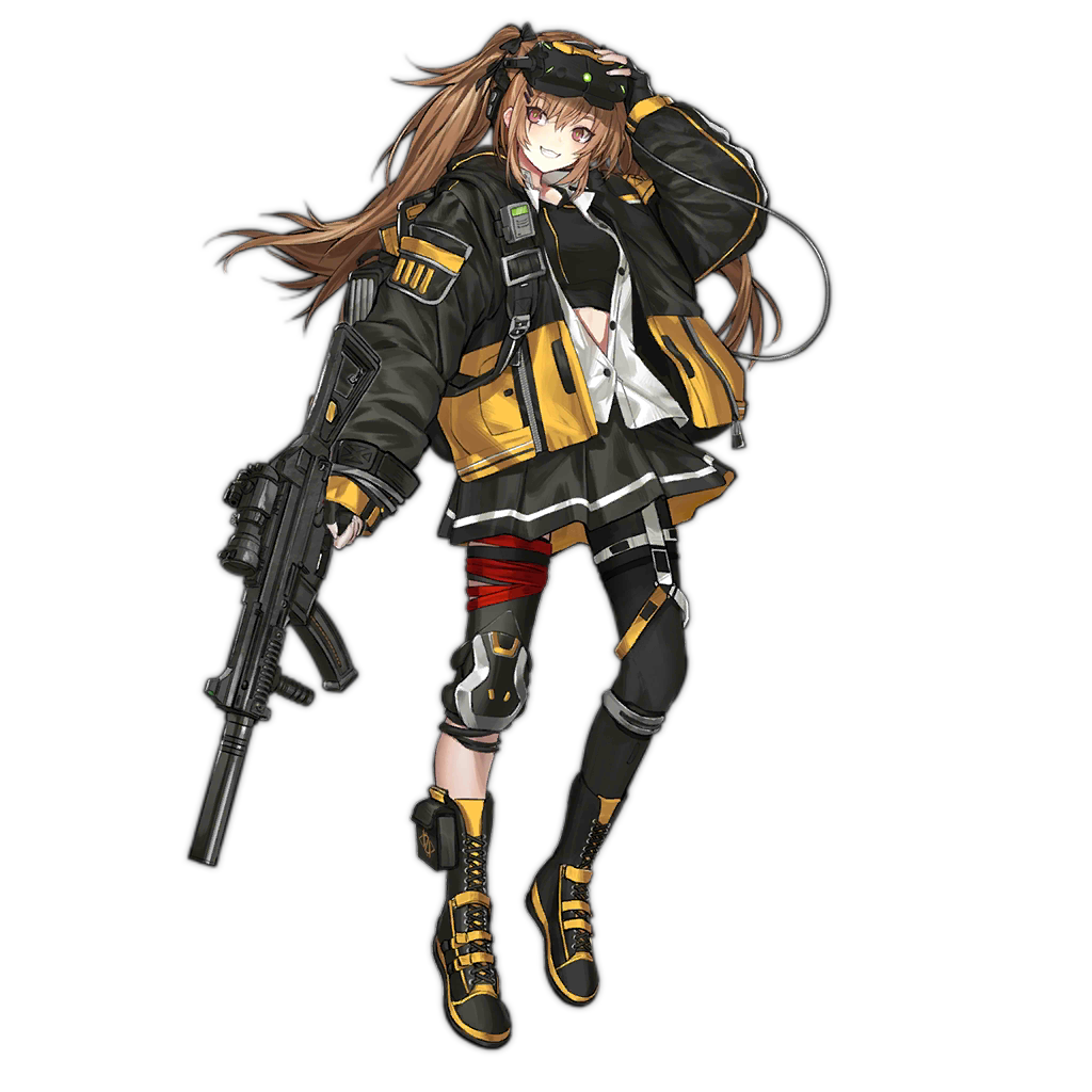 1girl ankle_strap baggy_clothes bangs black_bow black_bra black_gloves black_legwear black_nails black_skirt blush boots bow bra breasts brown_eyes brown_hair cross-laced_footwear eyebrows_visible_through_hair fingerless_gloves floating_hair full_body girls_frontline gloves goggles goggles_on_head grin gun h&amp;k_ump h&amp;k_ump9 hair_between_eyes hair_bow hair_ornament hairclip heckler_&amp;_koch holding holding_gun holding_weapon infukun jacket lace-up_boots long_hair looking_at_viewer mod3_(girls_frontline) official_art pantyhose partially_unbuttoned pouch ribbon scar scar_across_eye shirt sidelocks single_knee_pad single_leg_pantyhose skirt smile sports_bra standing submachine_gun suppressor thigh_strap transparent_background trigger_discipline twintails ump9_(girls_frontline) underwear walkie-talkie weapon white_shirt