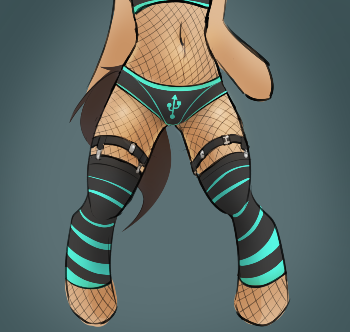 alternate_version_at_source clothing equid equine fishnet horse legwear mammal my_little_pony navel panties pony pony-butt-express semi-anthro solo standing stockings tube_top underwear