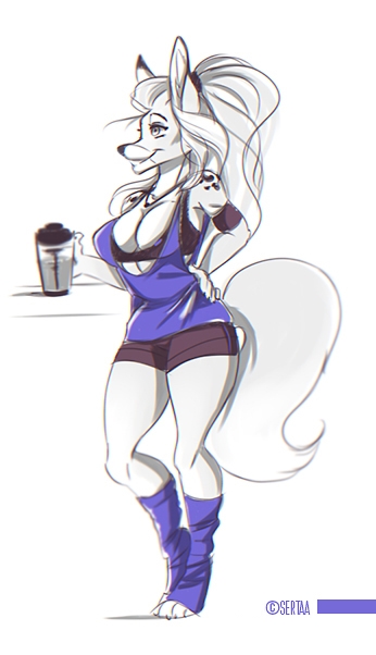 anthro athletic big_breasts bottomwear bra breasts canid canine cleavage clothed clothing curvacious curvy_figure digital_media_(artwork) female fox fur hair keandra_michi legwear long_hair long_socks mammal sertaa shorts socks solo sport standing topwear underwear