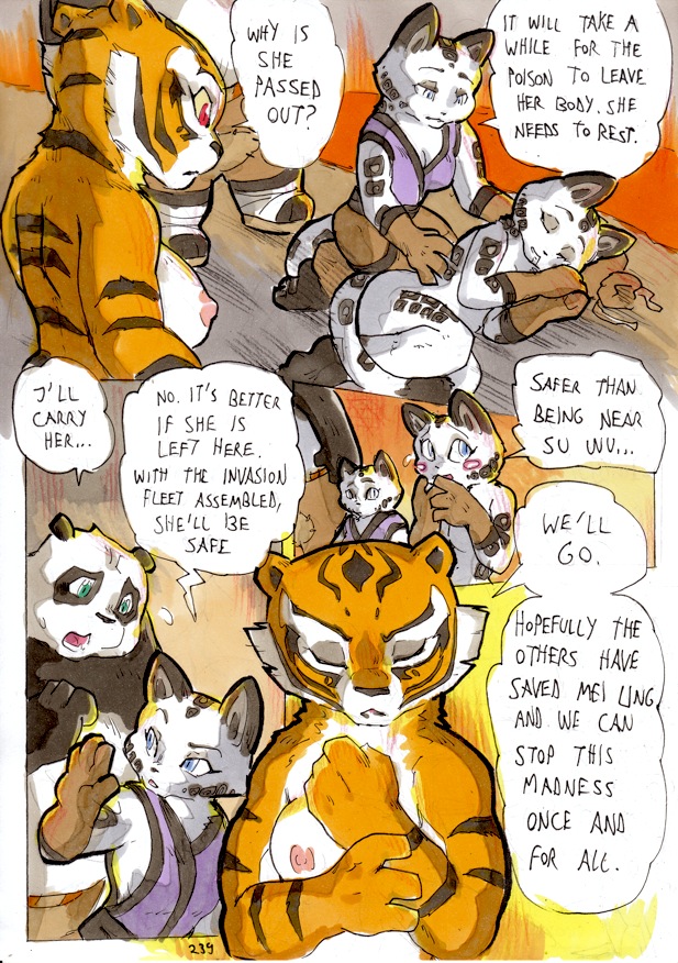 2014 anthro areola big_breasts breasts clothed clothing comic daigaijin dialogue dreamworks english_text erect_nipples felid female fur giant_panda group kung_fu_panda ladies_of_the_shade leopard male mammal master_po_ping master_tigress multicolored_body multicolored_fur nipples nude painting_(artwork) pantherine snow_leopard speech_bubble text tiger traditional_media_(artwork) ursid watercolor_(artwork)