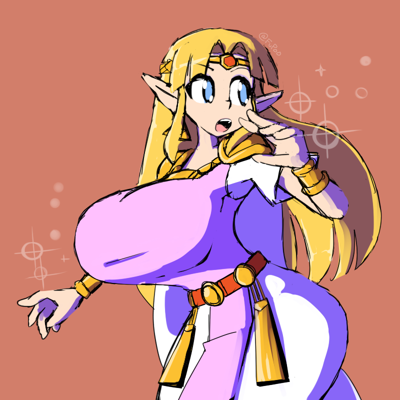 1:1 2019 big_breasts blonde_hair blue_eyes breasts clothed clothing female fully_clothed fupoo hair humanoid hylian nintendo princess_zelda simple_background solo super_smash_bros. super_smash_bros._ultimate the_legend_of_zelda video_games wide_hips