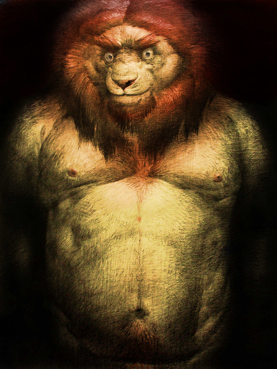 2008 anthro belly felid hi_res lion male mammal moobs motogen navel nipples overweight overweight_male pantherine pubes solo