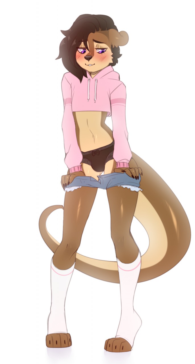 2019 4_toes 5_fingers anthro blush bored_user bulge clothing digitial eyebrows eyelashes fingers girly hi_res lutrine male mammal mustelid ozzy_otter panties purple_eyes solo toes underwear
