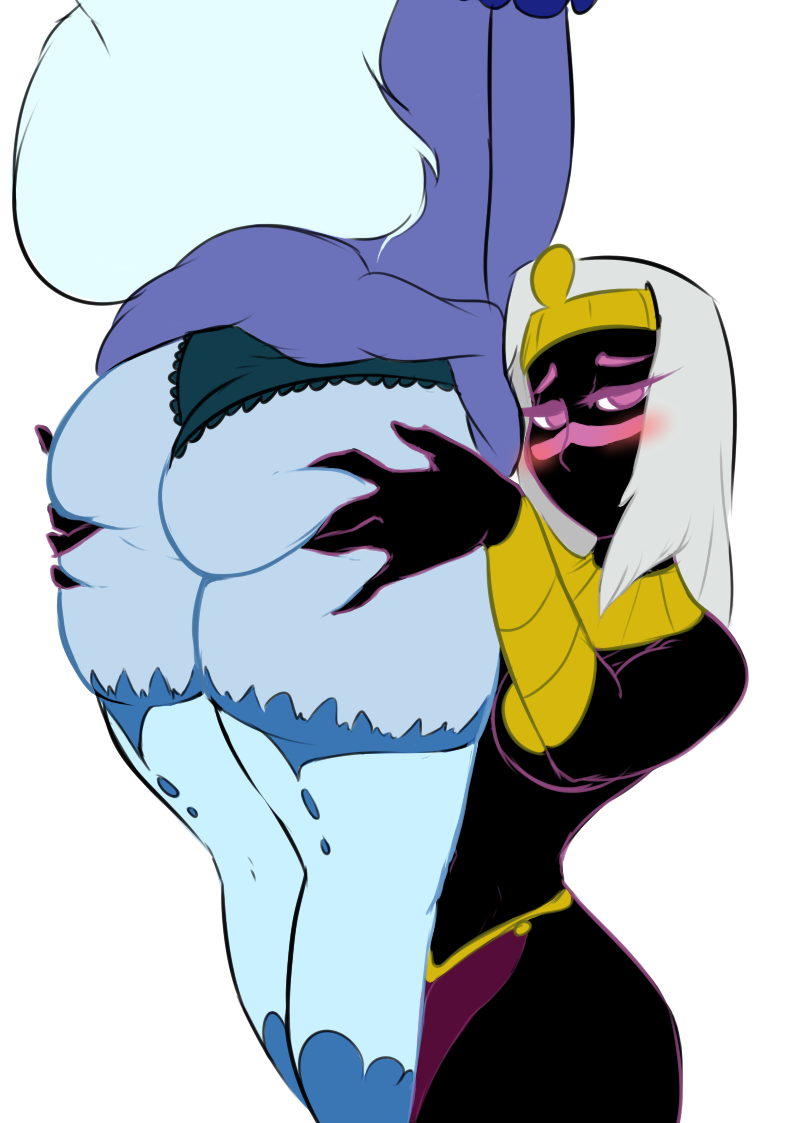 adventure_time big_butt blush butt caressing cartoon_network clothing crossgender curvatious curvy_figure duck_dodgers female female/female grope ice_king ice_queen legwear looney_tunes panties queen queen_tyr'ahnee raised_clothing raised_skirt royalty thigh_highs underwear upskirt voluptuous warner_brothers wide_hips