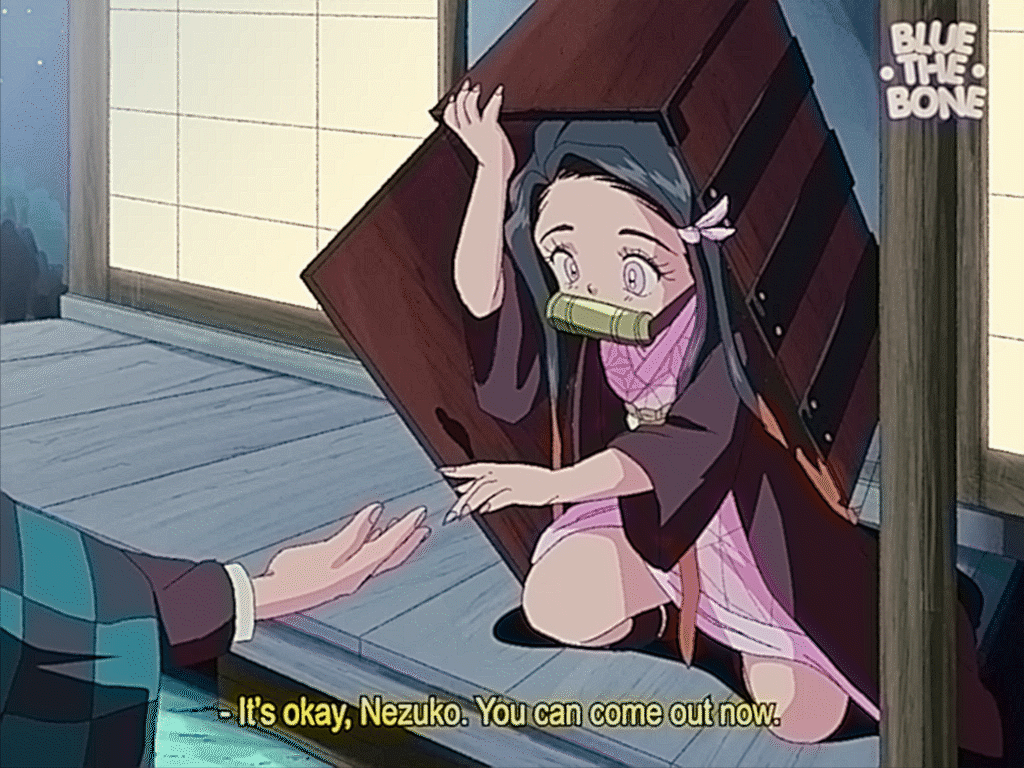 1boy 1girl 90s artist_name asa_no_ha_(pattern) bamboo bit_gag bluethebone box checkered_obi english_commentary english_text fake_screenshot fingernails forehead gag japanese_clothes kamado_nezuko kamado_tanjirou kimetsu_no_yaiba kimono kneeling looking_at_another mouth_hold multicolored_hair night oldschool outdoors outstretched_hand pink_eyes pink_kimono pink_ribbon porch red_hair ribbon sharp_fingernails shouji sliding_doors star_(sky) subtitled