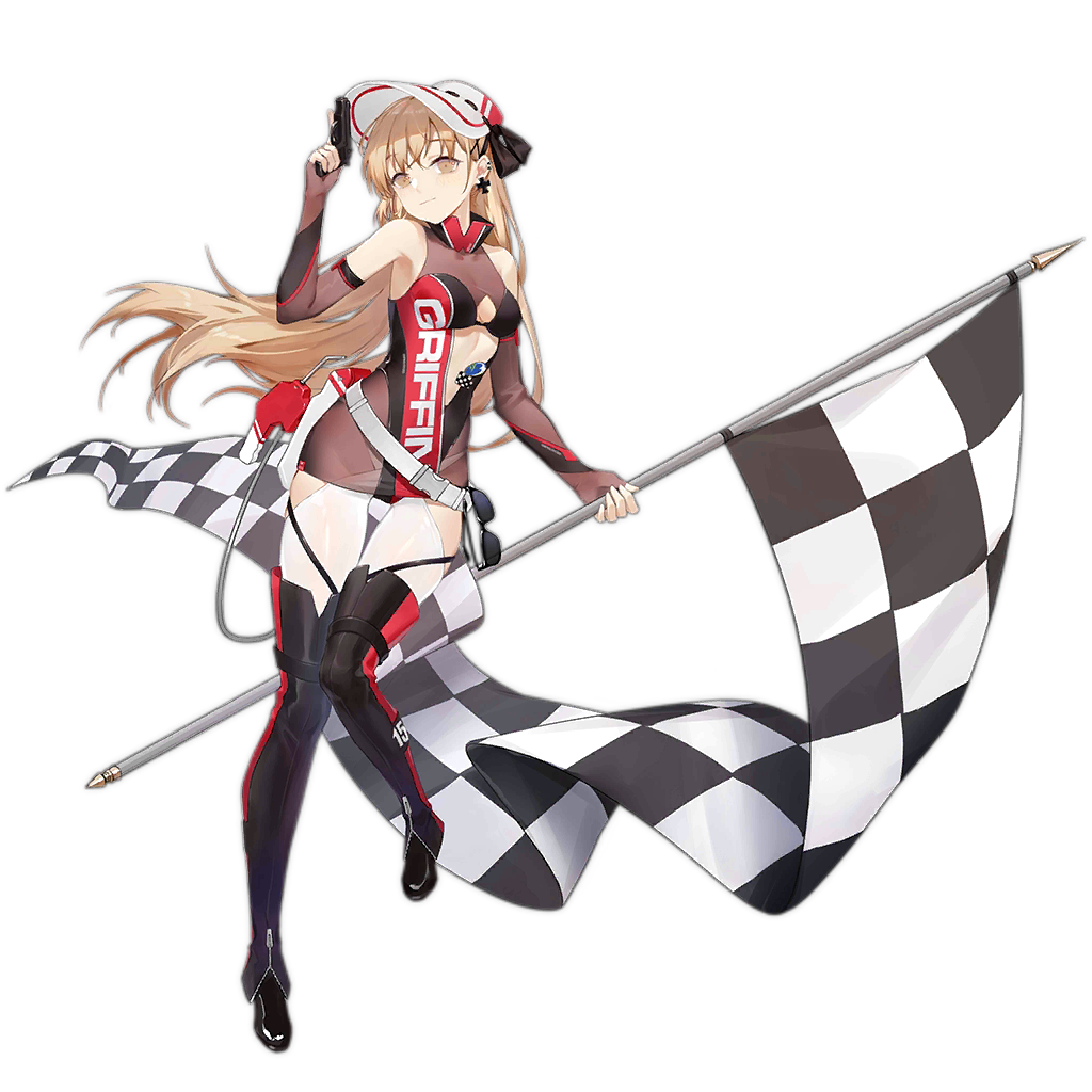 1girl alternate_costume bangs black_footwear black_legwear blonde_hair blush boots breasts center_opening checkered checkered_flag clothes_writing cross cross_earrings dress earrings elbow_gloves eyebrows_visible_through_hair fingerless_gloves flag full_body girls_frontline gloves gun hair_between_eyes hair_ornament handgun holding holding_flag holding_gun holding_weapon holster jewelry light_brown_hair long_hair looking_at_viewer multiple_piercings official_art pistol ppk_(girls_frontline) race_queen see-through short_dress sidelocks sleeveless sleeveless_dress smile smile_(mm-l) snap-fit_buckle solo thighhighs transparent_background trigger_discipline visor_cap walther walther_ppk weapon white_headwear
