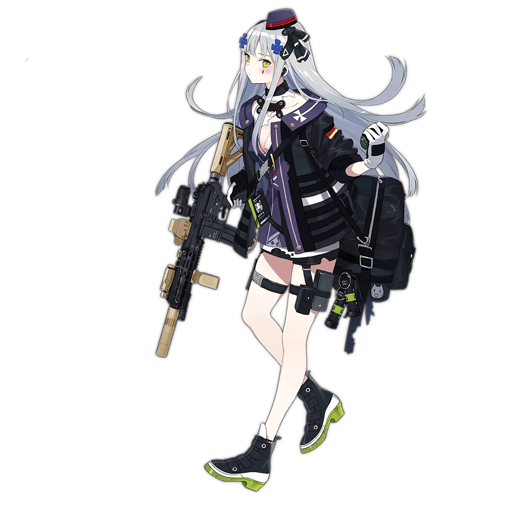 1girl ankle_boots assault_rifle bangs beret black_legwear blush boots breasts choker cleavage damaged dress expressionless flashbang floating_hair full_body german_flag girls_frontline gloves green_eyes grenade_launcher gun gyaku_tsubasa h&amp;k_hk416 handgun hat headgear heckler_&amp;_koch hk416_(girls_frontline) holding jacket long_hair looking_at_viewer magazine_(weapon) mod3_(girls_frontline) name_tag official_art open_clothes open_jacket pistol pleated_skirt purple_dress rifle shoes sidelocks silver_hair skirt snap-fit_buckle solo thigh_strap torn_clothes transparent_background trigger_discipline weapon white_dress white_gloves younger