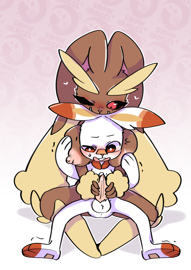 between_breasts big_breasts black_sclera blush breasts female genitals handjob larger_female lopunny male male/female melodydream2 nintendo penile penis pok&eacute;mon pok&eacute;mon_(species) scorbunny sex size_difference smaller_male smile video_games