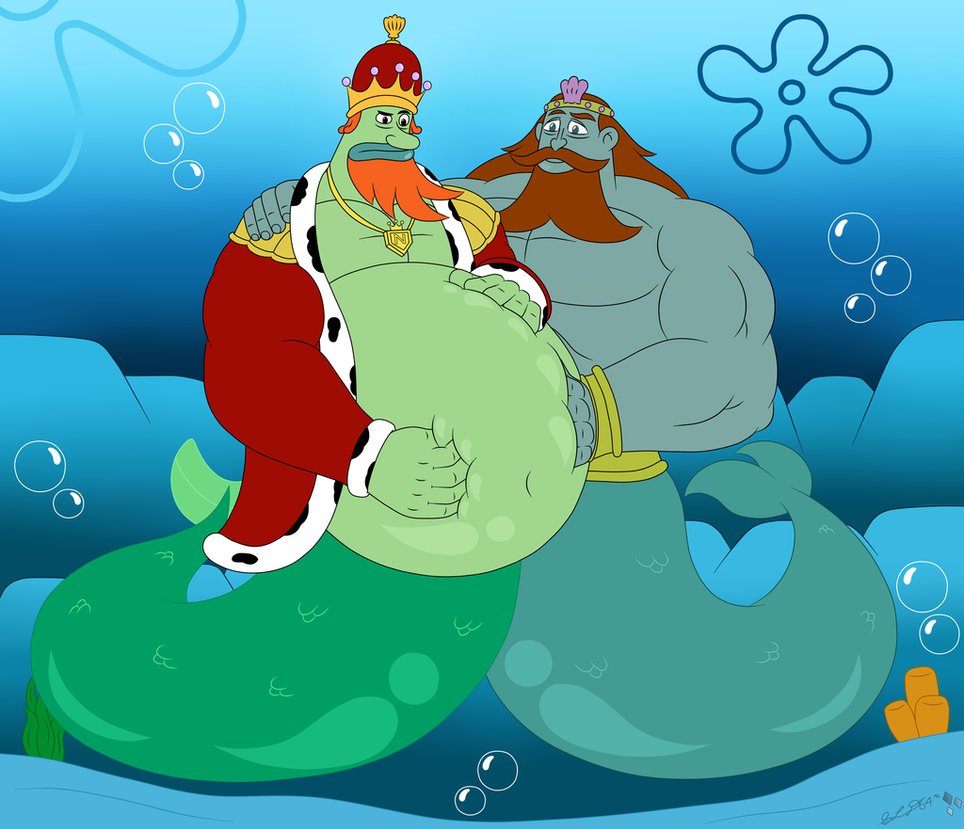 5_fingers belly big_belly black_eyes clothed clothing crown duo eyebrows fin fingers fish hair human humanoid long_hair male male/male male_pregnancy mammal marine merfolk nickelodeon not_furry pregnant spongebob_squarepants starlightdragon64 underwater water what where_is_your_god_now why