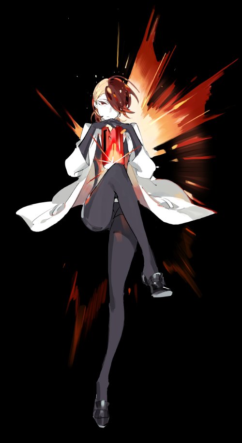 1other androgynous bangs belt black_background black_clothes black_footwear black_gloves black_legwear black_shorts blonde_hair brown_eyes brown_hair closed_mouth crossed_legs crystal_hair elbow_gloves facing_viewer full_body gem gem_uniform_(houseki_no_kuni) gloves hair_between_eyes hair_over_one_eye holding holding_gemstone houseki_no_kuni labcoat long_sleeves looking_at_viewer multicolored_hair pantyhose rutile_(houseki_no_kuni) shoes short_hair shorts simple_background sitting sparkle starshadowmagician two-tone_hair