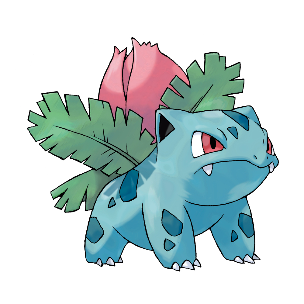 1:1 2004 3_toes ambiguous_gender blue_body blue_skin blue_spots claws fangs feral flora_fauna flower fronds frown full-length_portrait ivysaur ken_sugimori leaf light lighting nintendo official_art plant pok&eacute;mon pok&eacute;mon_(species) portrait quadruped red_eyes scalie shadow simple_background solo spots spotted_body spotted_skin standing toe_claws toes video_games white_background white_claws