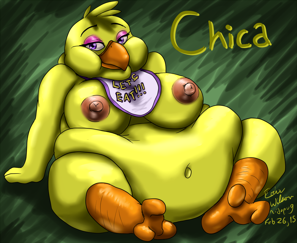 avian big_breasts bird breasts chica_(fnaf) chicken female five_nights_at_freddy's galliform gallus_(genus) morbidly_obese nidopug nipples obese overweight phasianid video_games