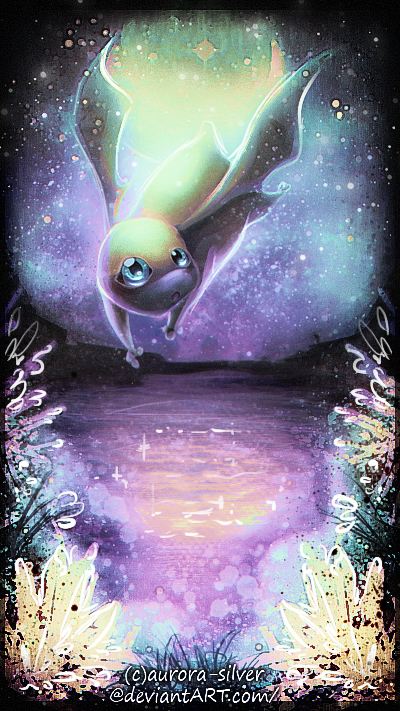 2020 3_toes 4_legs ambiguous_gender aurora-silver blue_eyes digimon digimon_(species) digital_media_(artwork) feral flying galaxy_background grass lake multicolor orange_body patamon solo star text toes url water wings