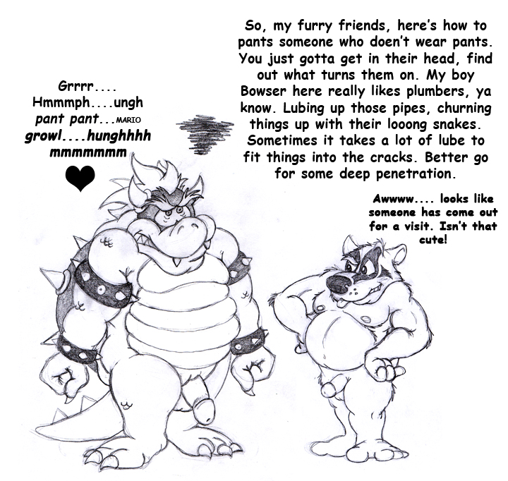 angry anthro bowser breath bruce_(brucebadger) brucebadger claws comic_sans dialogue duo erection fist genitals growling hands_on_hips heart_symbol humanoid_genitalia humanoid_penis innuendo male male/male mario_bros musclegut muscular muscular_male nintendo nipples nude overweight overweight_male panting penis sharp_teeth simple_background spikes teeth teeth_showing text tongue tongue_out unwanted_erection white_background wordplay
