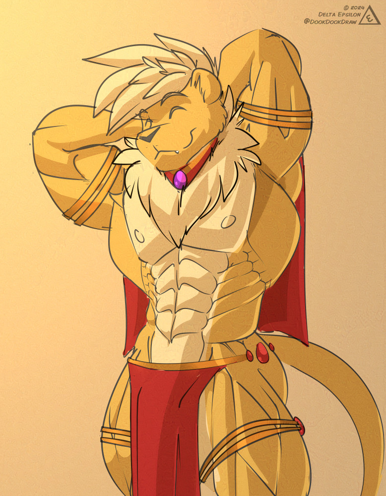 2024 abs amadu_(deltaepsilon) anthro armband back_muscles biceps big_muscles bottomwear butt clothed clothing deltaepsilon digital_drawing_(artwork) digital_media_(artwork) eyes_closed fang_out fangs felid flexing flexing_bicep flexing_both_biceps front_view fur gem gold_armlet gold_legband gold_ring gold_thighlet huge_muscles jewelry legband lion loincloth male mammal multicolored_body multicolored_fur muscular nipples pantherine pecs portrait pose quads red_bottomwear red_clothing red_loincloth skimpy smile solo teeth three-quarter_portrait two_tone_body two_tone_fur