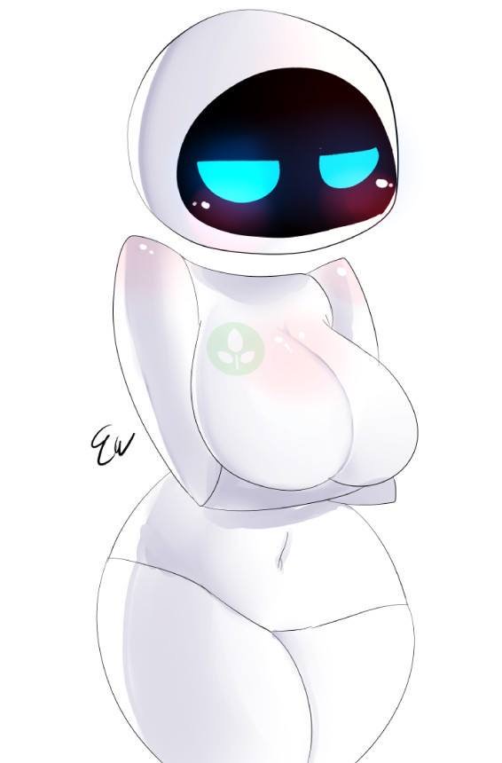 anthro blue_eyes blush breasts disney eve_(wall-e) female half-closed machine narrowed_eyes not_furry pixar robot simple_background solo unknown_artist wall-e