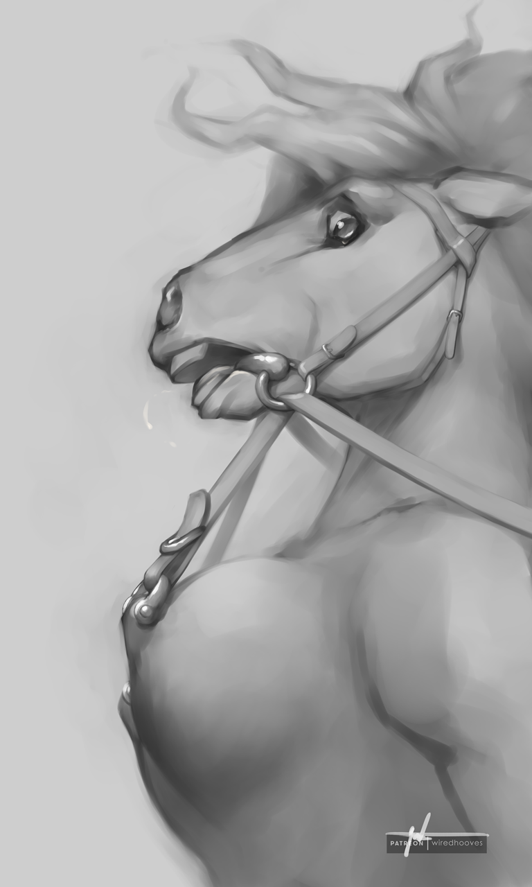 2020 3:5 anthro bdsm big_breasts bodily_fluids bondage bound breasts bridle digital_media_(artwork) domination equid equine female fur hair hi_res hooves horse mammal nipples nude open_mouth patreon piercing saliva solo spittle teeth tongue wiredhooves