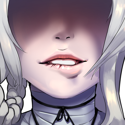 1girl bandaged_neck bandages bikupan biting choker close-up face kaine_(nier) lip_biting lips nier nier_(series) ribbon_choker shaded_face silver_hair solo