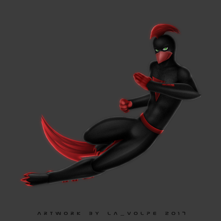 avian bird bodysuit clothing feathers flying green_eyes la_volpe loonatics_unleashed looney_tunes male muscular rev_runner skinsuit solo superhero tight_clothing warner_brothers