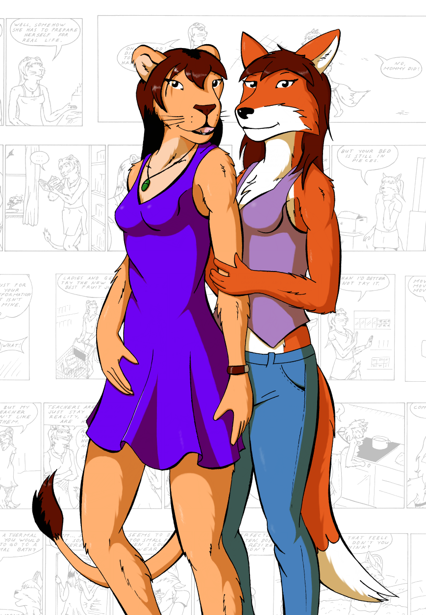 anthro canid canine duo felid female fox hi_res lion lionclaw1 lionheart mammal pantherine sandra sarah