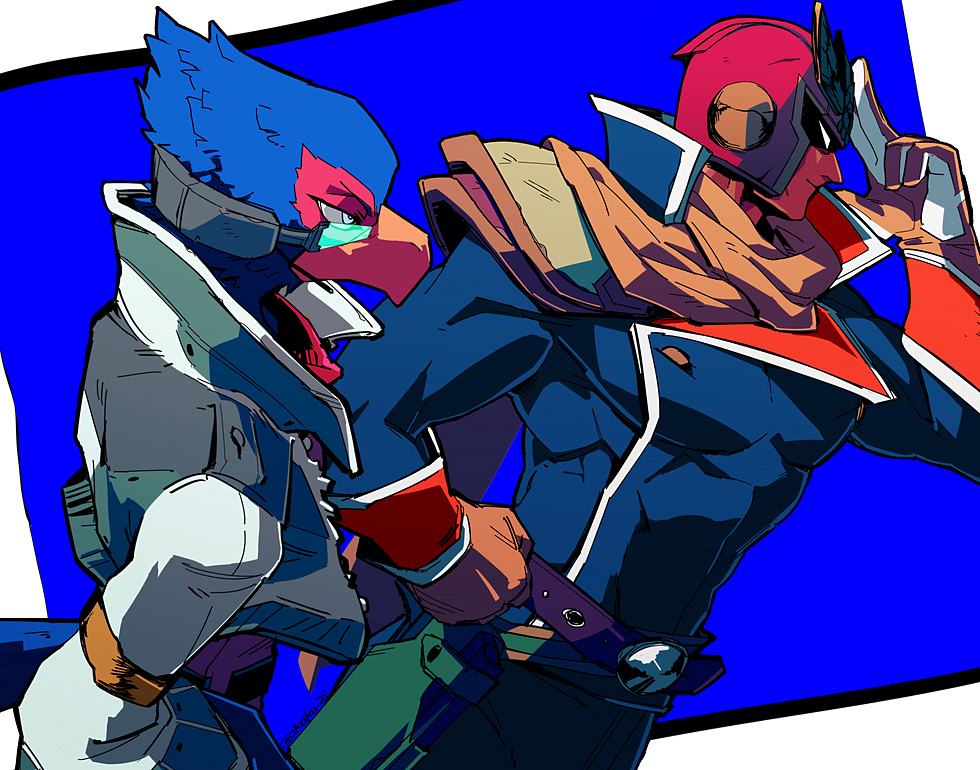 anthro avian beak bird captain_falcon clothing duo f-zero falco_lombardi human koku_zi male mammal nintendo star_fox super_smash_bros. video_games