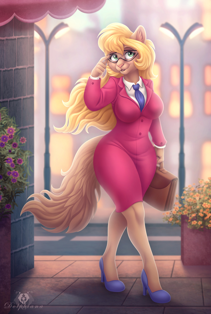 anthro breasts briefcase business_suit callie_briggs clothing dolphydolphiana domestic_cat eyewear felid feline felis female footwear glasses hanna-barbera high_heels looking_at_viewer mammal necktie shoes solo suit swat_kats wide_hips