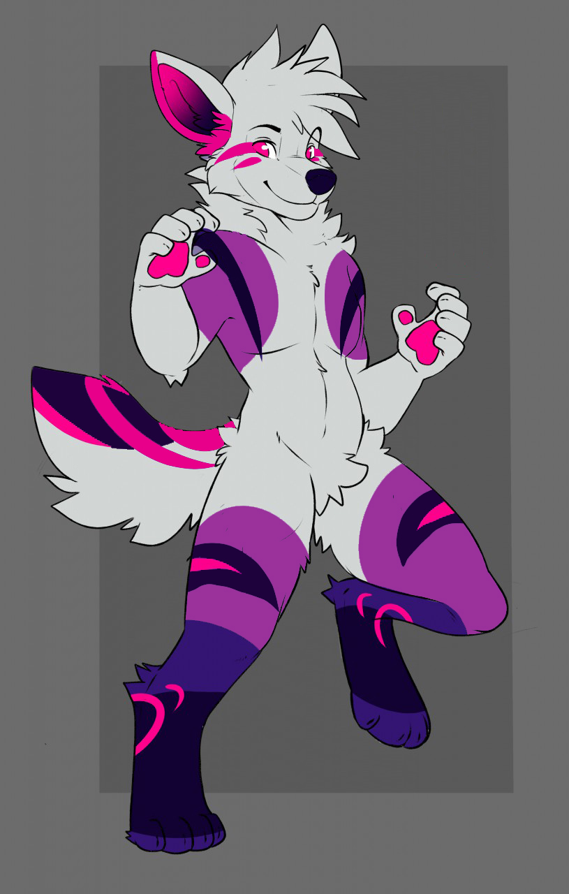 anthro canid canine canis chest_tuft crotch_tuft featureless_crotch fluffy fluffy_tail fur hi_res male mammal multicolored_body multicolored_fur neck_tuft nude paws raised_leg solo synthwave tuft tuftdigital_media_(artwork) two_tone_body two_tone_fur vincent_d'lune white_body white_fur wolf zillion_ross