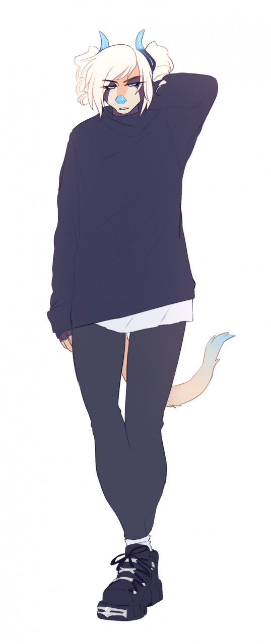 ambiguous_gender anthro arudora_(character) clothing hi_res horn narrowed_eyes solo squint sweater topwear unknown_species wasabitea