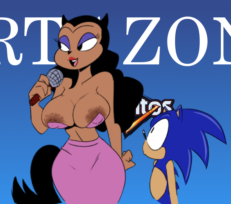anthro big_breasts black_hair breasts cleavage clothed clothing collie_chang domestic_cat duo eulipotyphlan eyeshadow felid feline felis female hair hedgehog huge_breasts lipstick looking_at_another makeup male mammal microphone news_anchor nipple_outline open_mouth sonic_the_hedgehog sonic_the_hedgehog_(series) teeth terrible_the_drawfag tight_clothing tight_topwear tongue topwear zeigram