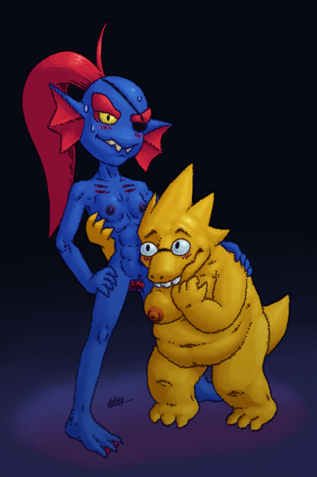 abs alphys anthro areola belly big_breasts blue_body blue_scales blush bodily_fluids breasts buckteeth deep_navel dorigreen duo eye_patch eyewear female female/female fin fish genitals gills glasses hair hand_on_hip hand_on_shoulder head_fin marine muscular muscular_female navel nervous nipples non-mammal_breasts nude ponytail pubes pussy red_hair reptile scales scalie sharp_teeth small_breasts standing sweat teeth thick_tail undertale undyne video_games wavy_mouth yellow_body yellow_scales yellow_sclera