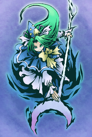 fuyuzato_seia green_eyes green_hair hat long_hair lowres mima solo staff touhou very_long_hair wizard_hat